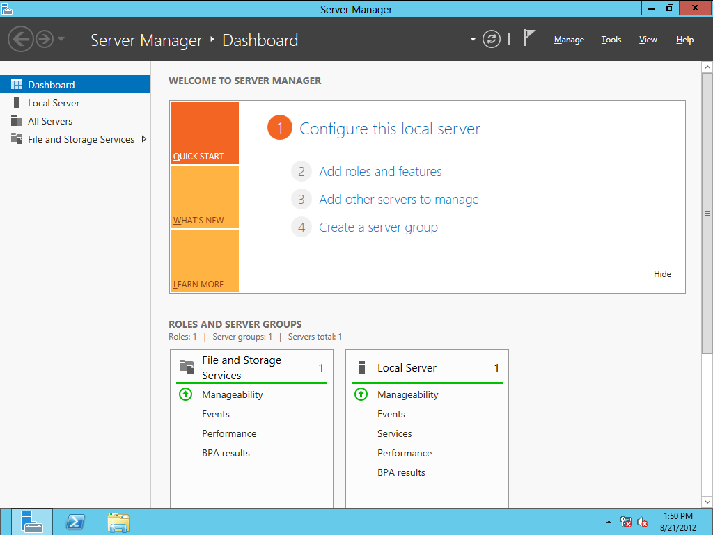 Server Manager 2012 Dashboard